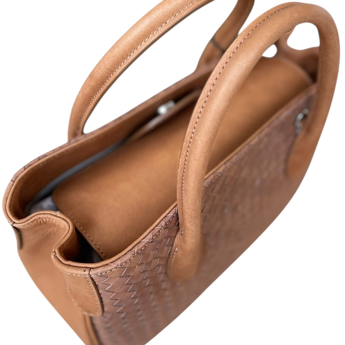 Maxima Handtasche im Flechtmuster klein, biscotto, cognac