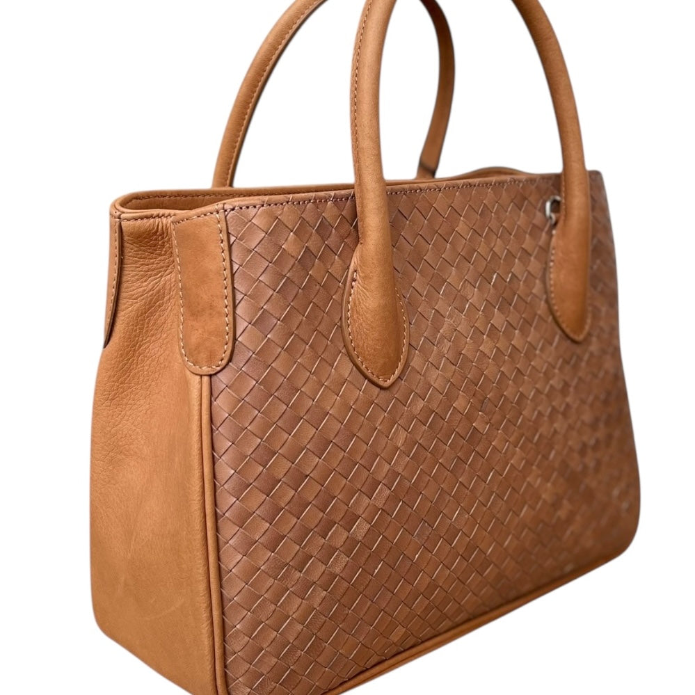 Maxima Handtasche im Flechtmuster klein, biscotto, cognac