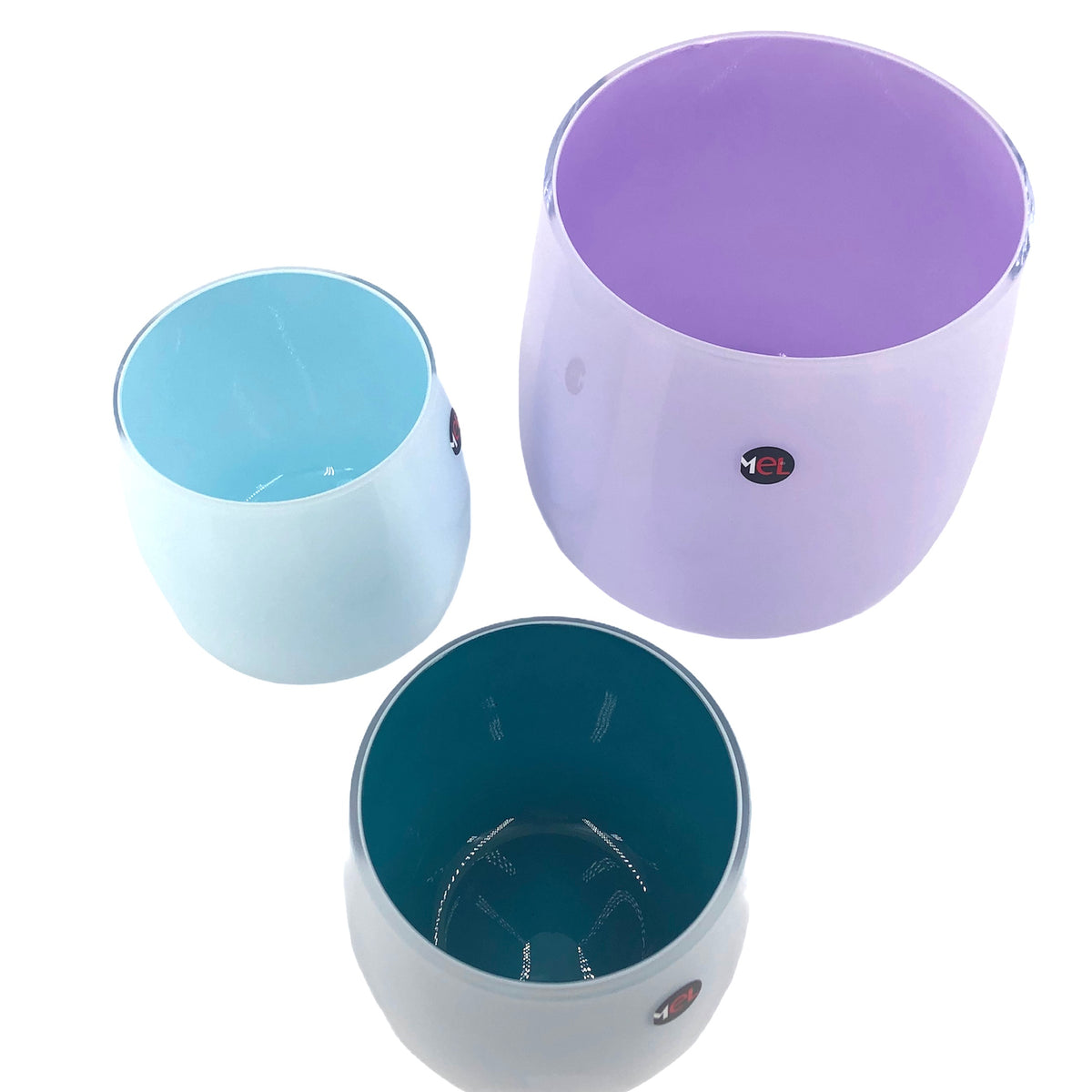 klein pastellblau, mittel petrol und groß lila