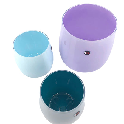 klein pastellblau, mittel petrol und groß lila