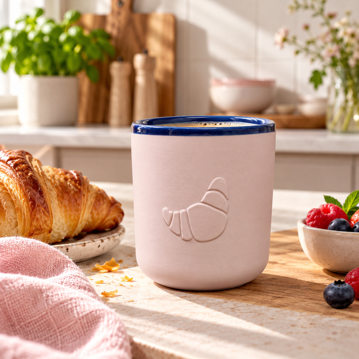 Chic Mic Good Mood Cup Porzellanbecher CROISSANT 380ml, rosa/blau