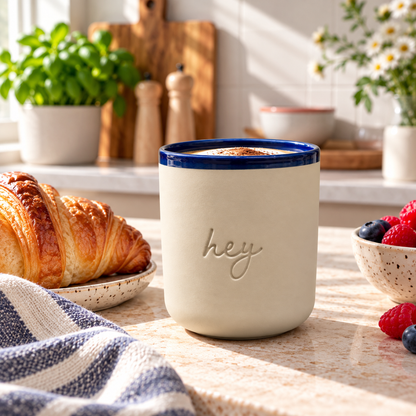 Chic Mic Good Mood Cup Porzellanbecher HEY 380ml, creme/dunkel Blau