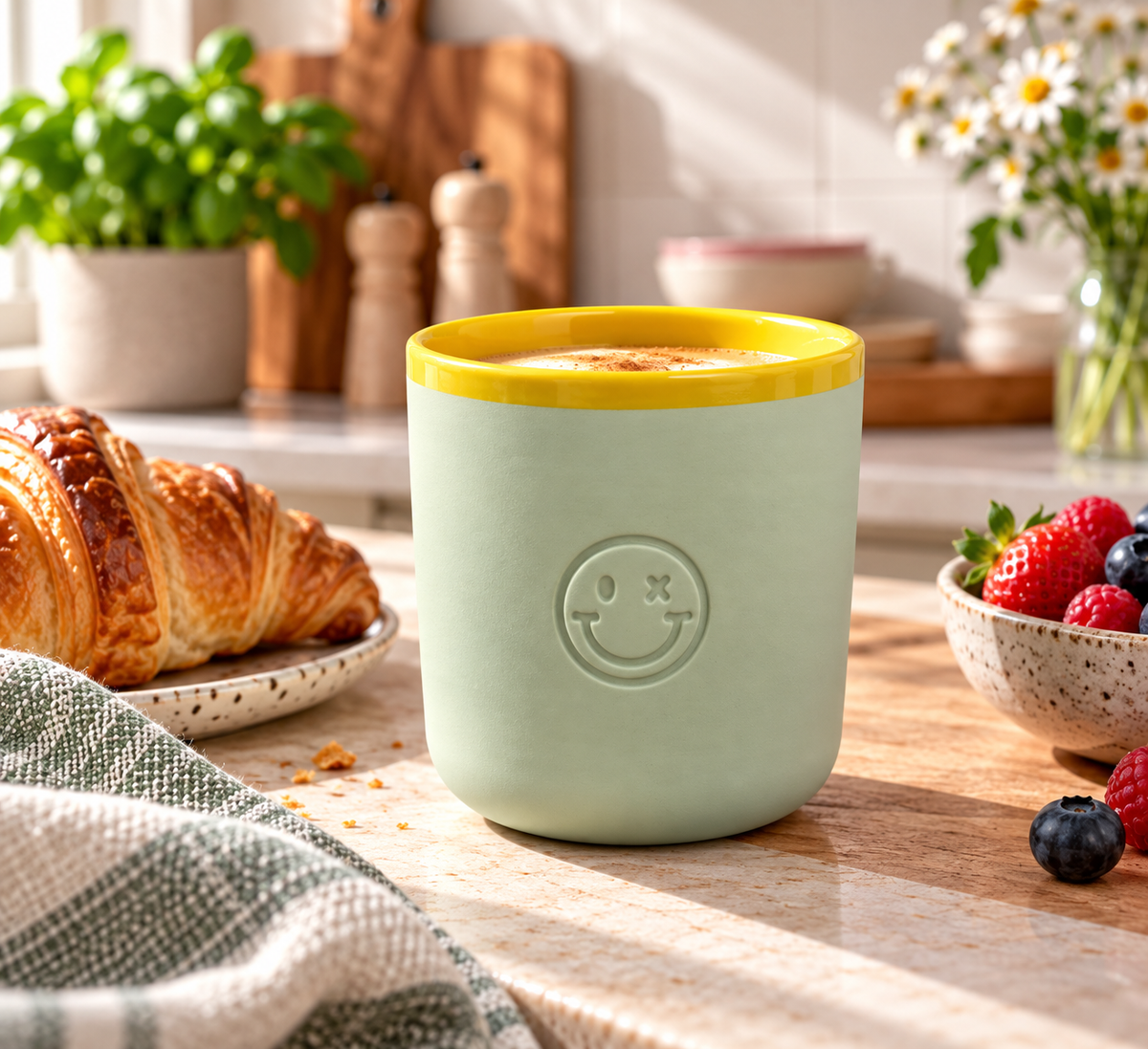 Chic Mic Good Mood Cup Porzellanbecher CHEEKY 380ml, mint grün/gelb