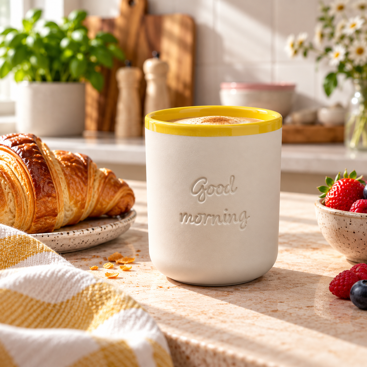 Chic Mic Good Mood Cup Porzellanbecher GOOD MORNING 380ml, creme/gelb