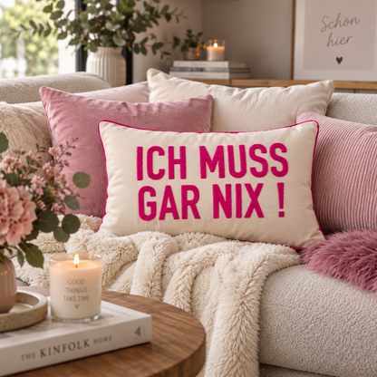 Pad Letters Kissenhülle 30x50cm ICH MUSS GAR NIX sand
